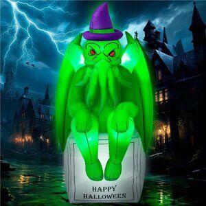 6FT Halloween Inflatables Cthulhu Statue Built-in Bright LED Lights, Halloween